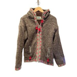 Laundromat Wool Sweater Jacket Medium Full Zip Fleece Lined Nepal Brown